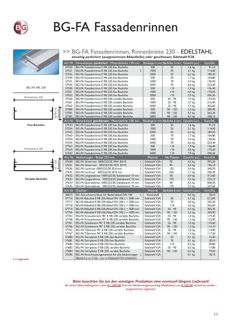 Preisliste für Stahlrinnen und FILCOTEN 2012 als PDF