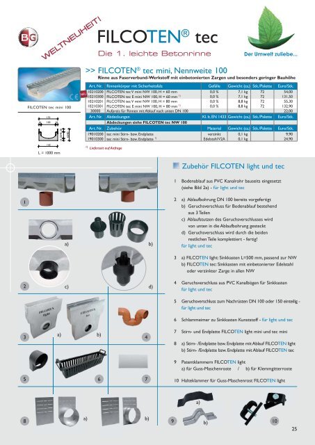 Preisliste für Stahlrinnen und FILCOTEN 2012 als PDF