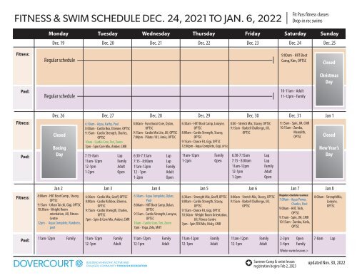 Dovercourt holiday 2022-2023 centre schedule