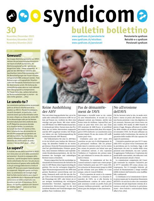 syndicom Bulletin / bulletin / Bollettino 30
