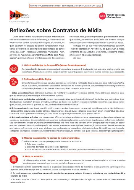 Infográfico Reflexões sobre Contratos de Mídia para Anunciantes 