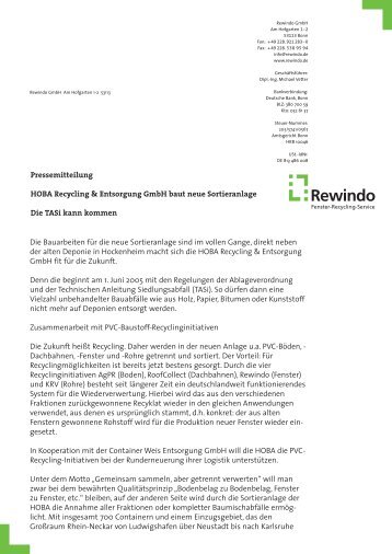 HOBA Recycling & Entsorgung GmbH baut neue ... - Rewindo