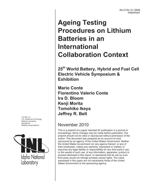 Ageing Testing Procedures on Lithium Batteries in an International ...