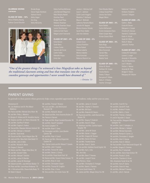 Honor Roll of Donors « 2011-2012 - Magnificat High School