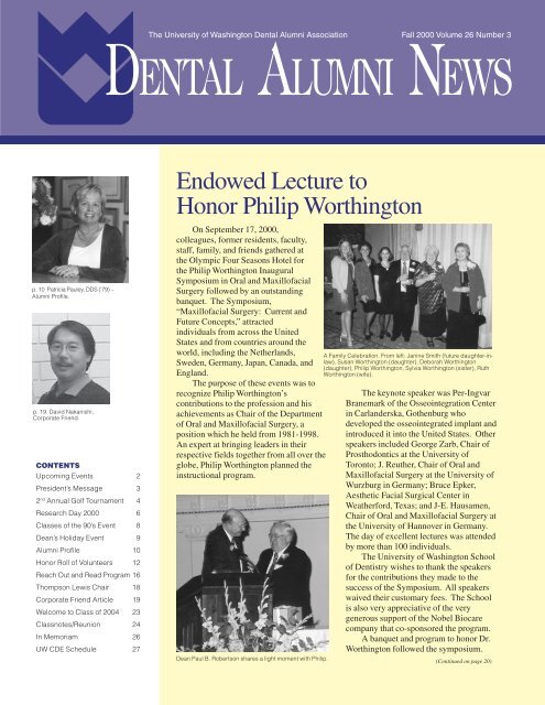 dental alumni news - University of Washington School of Dentistry