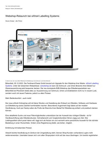 Webshop-Relaunch bei eXtra4 Labelling Systems