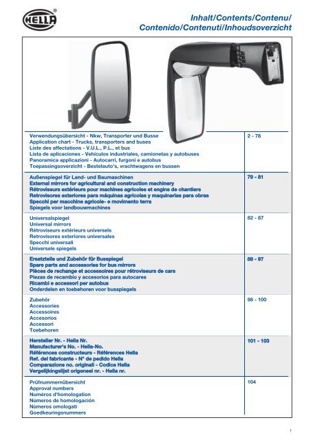 Hella-Spiegelprogramm Hella Mirrors Rétroviseurs ... - hella.shop.hu