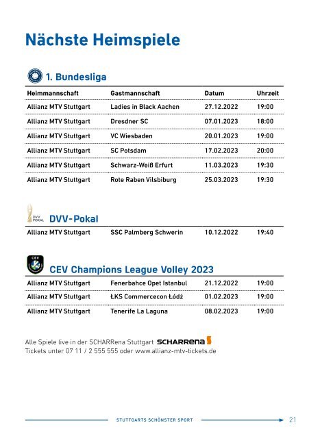 Spieltagsheft Allianz MTV Stuttgart vs. SSC Palmberg Schwerin 10.12.2022 DVV-Pokal