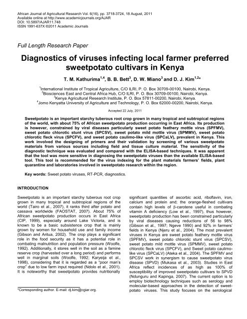 Diagnostics of viruses infecting local farmer preferred sweetpotato ...