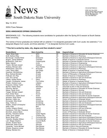 SDSU's Spring 2012 Grad List - South Dakota State University