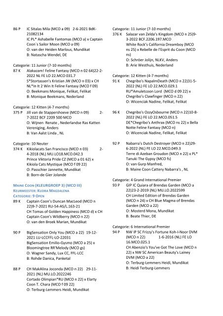 Catalog - 240. Mundikat Int. FIFe Cat Show - Oss 11-12-2022