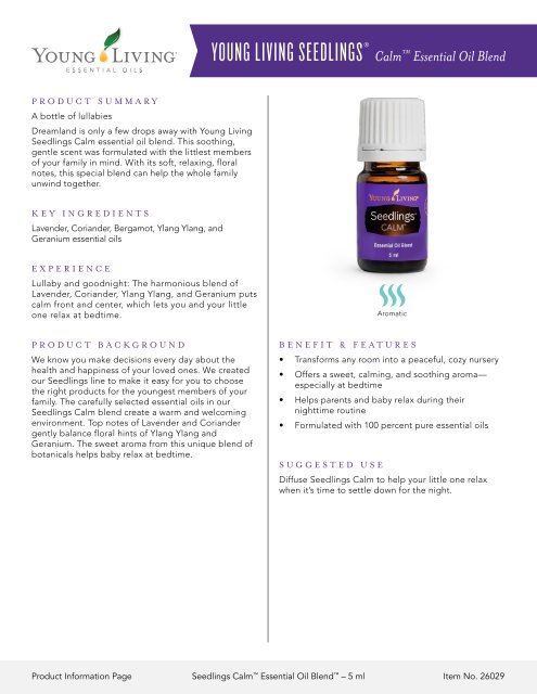 Seedlings Calm Essential Oil Blend Product Information Page