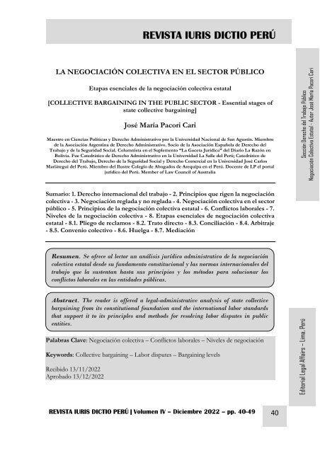 LA NEGOCIACIÓN COLECTIVA EN EL SECTOR PÚBLICO - AUTOR JOSÉ MARÍA PACORI CARI