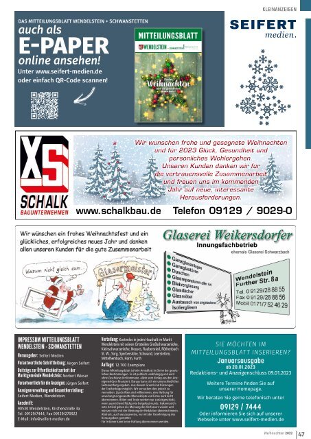 Mitteilungsblatt Wendelstein+Schwanstetten - Weihnachtsausgabe 2022