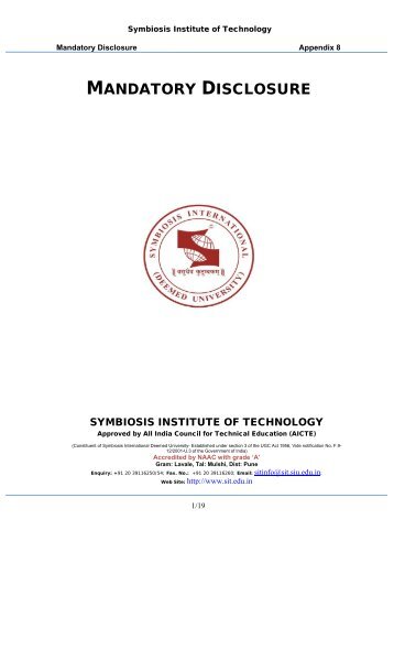 MANDATORY DISCLOSURE - Symbiosis Institute of Technology