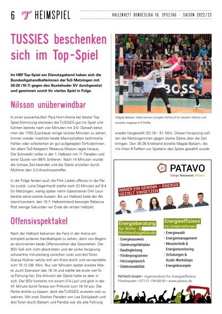 Hallenheft 30.12.2022 TUSSIES Metzingen - Sport-Union Neckarsulm