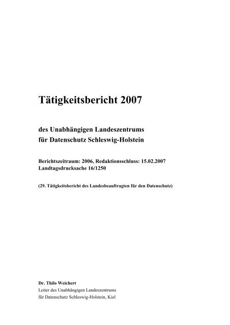 Tätigkeitsbericht 2007 - Unabhängiges Landeszentrum für ...
