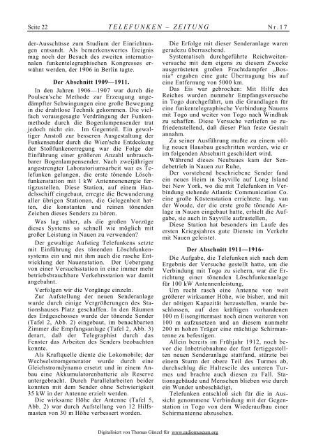 Telefunken-Zeitung Nr.17 "Nauen-Nummer" 3.Jahrgang August 1919 ...