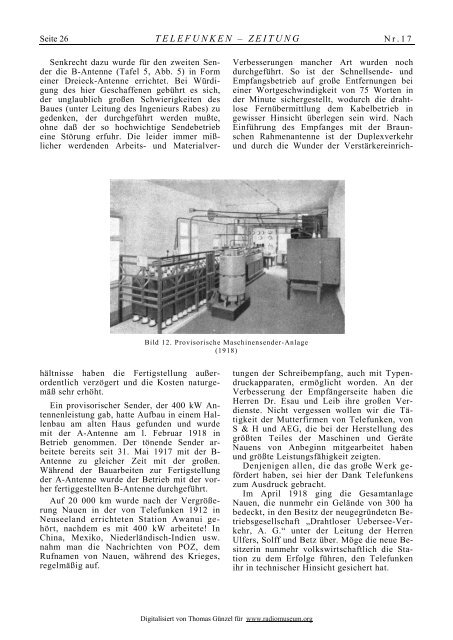 Telefunken-Zeitung Nr.17 "Nauen-Nummer" 3.Jahrgang August 1919 ...