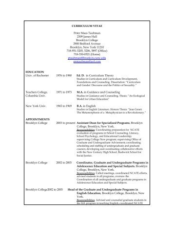 curriculum vitae - The School of Education Brooklyn College - CUNY