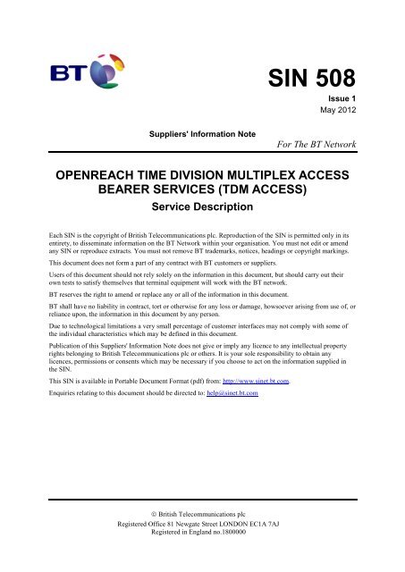 Openreach Time Division Multiplex Access - BT Webworld