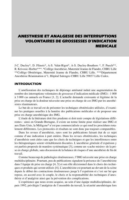 Anesthésie et analgésie des interruptions volontaires de ... - Mapar