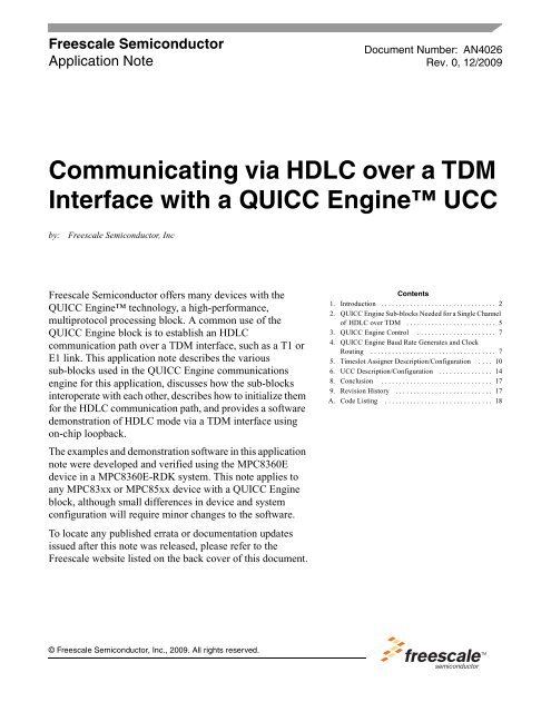 Communicating via HDLC over a TDM Interface with a QUICC ...