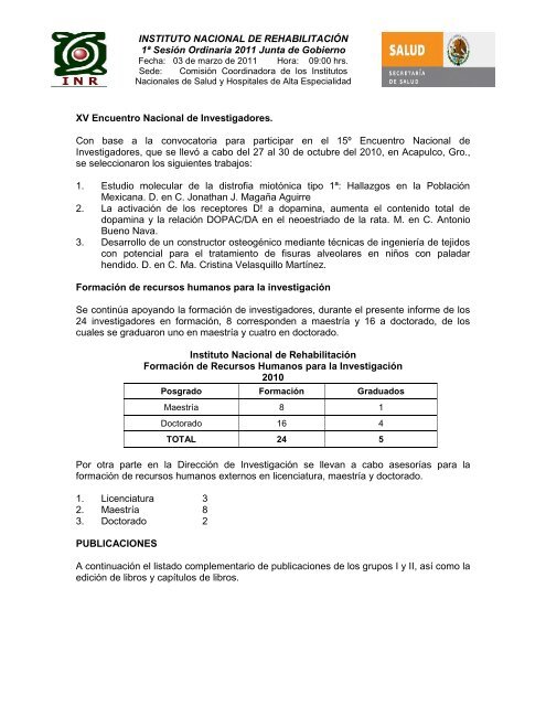 informe de autoevaluación 2010 - Instituto Nacional de Rehabilitación