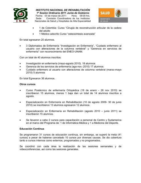 informe de autoevaluación 2010 - Instituto Nacional de Rehabilitación