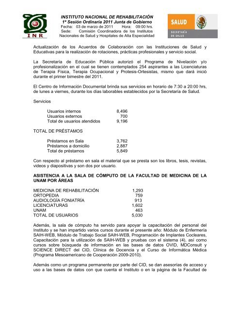 informe de autoevaluación 2010 - Instituto Nacional de Rehabilitación