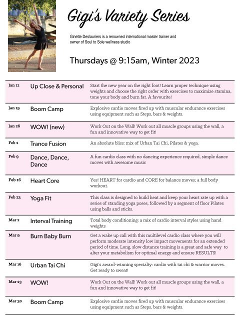 Gigi's winter 2023 variety classes