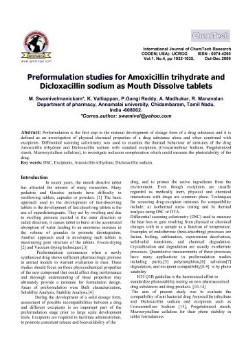 Preformulation studies for Amoxicillin trihydrate and Dicloxacillin ...