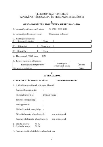 ELEKTRONIKAI TECHNIKUS SZAKKÉPESÍTÉS SZAKMAI ÉS ...