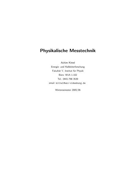 Physikalische Messtechnik - Institut für Physik