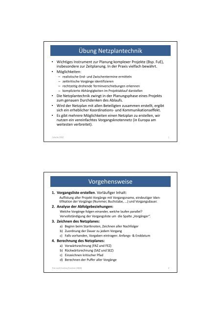 Übung Netzplantechnik Vorgehensweise - TU Bergakademie Freiberg