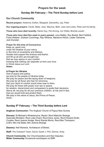 St Mary Redcliffe Prayers for the week 2023 02 04