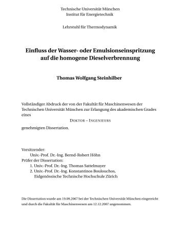 oder Emulsionseinspritzung auf die homogene Dieselverbrennung