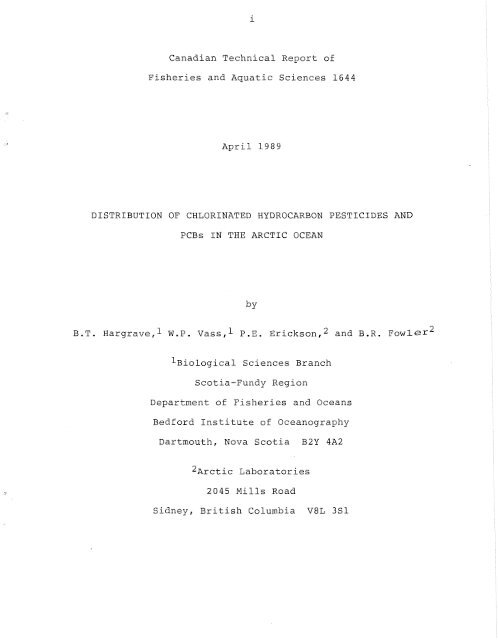 Distribution of Chlorinated Hydrocarbon Pesticides and PCBs in the ...