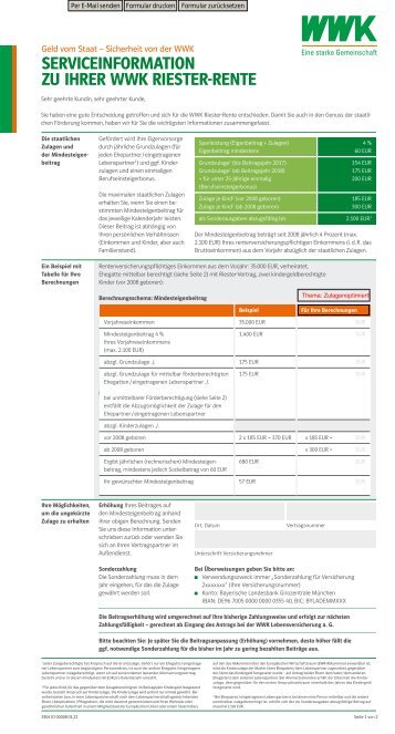 WWK-Riester Serviceinformationen + Online-Rechner