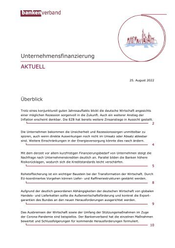 Unternehmensfinanzierung AKTUELL - August 2022
