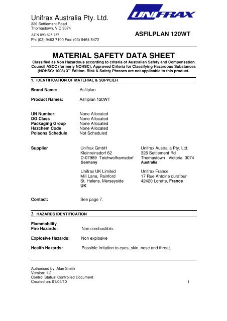 Asfilplan 120WT - Unifrax Australia