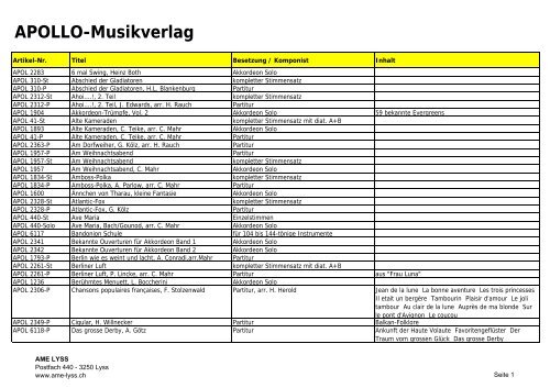 APOLLO-Musikverlag - Akkordeon Musik Edition