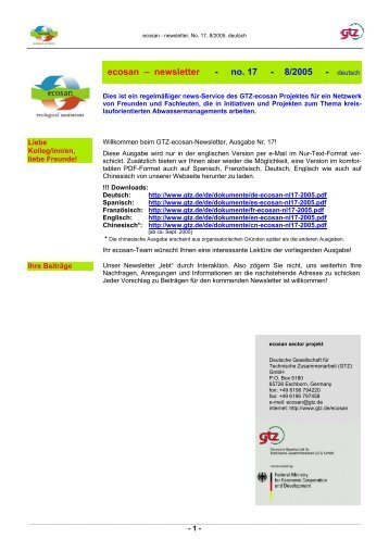 ecosan – newsletter - no. 17 - 8/2005 - Deutsche Gesellschaft für ...