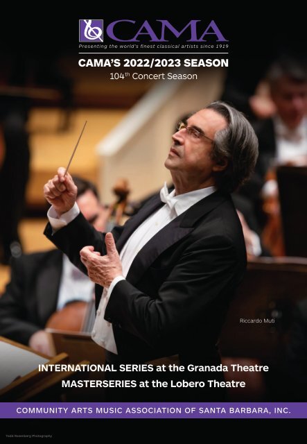 Program Book / CAMA Presents the Chicago Symphony Orchestra with Maestro Riccardo  Muti / January 25, 2023, The