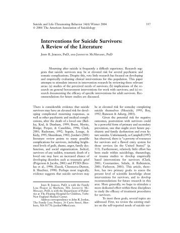 Interventions for Suicide Survivors: A Review of the Literature