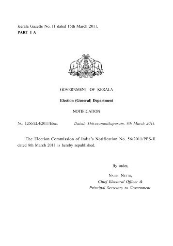 Notification No. 1266/El4/2011/Elec. dated 9th - Kerala Gazette ...