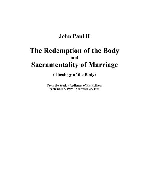 The Theology of the Body by John Paul II - The Catholic Primer