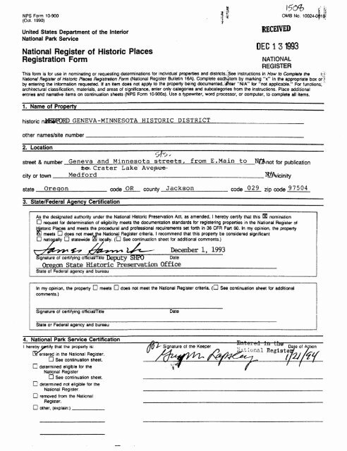 National Register of Historic Places Continuation Sheet