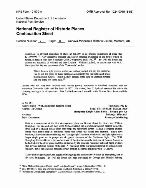 National Register of Historic Places Continuation Sheet