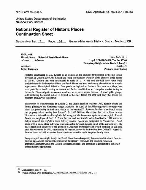 National Register of Historic Places Continuation Sheet